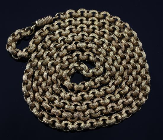 A 19th century pinchbeck guard/muff chain, 35.5in.